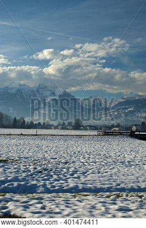 Winter Landscape Scenery In Ruggell In Liechtenstein 17.12.2020