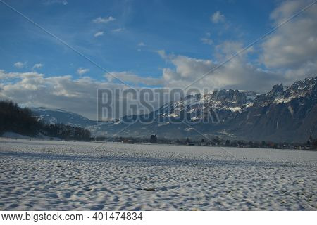 Winter Landscape Scenery In Ruggell In Liechtenstein 17.12.2020
