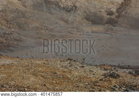 A Close-up Of A Mud Pot In Seltun Geothermal Area Of Krysuvik In South Iceland