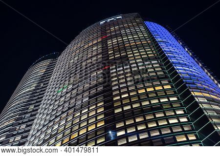 Tokyo / Japan - April 20, 2018: Night View Of The Roppongi Hills Mori Tower Building In Tokyo, Japan