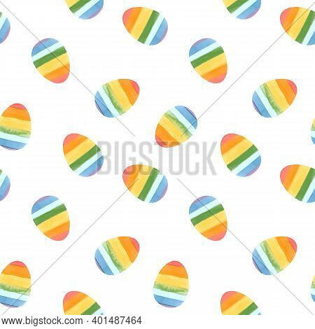 Beautiful Vector Seamless Pattern With Watercolor Colorful Easter Eggs, Stock Illustration.