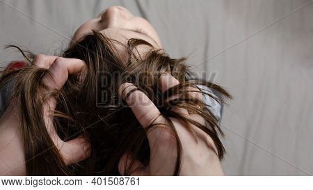 Mom Gives Head Massage To Daughter At Home Top View