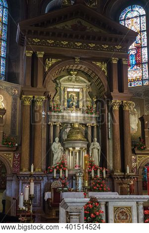 Piekary Slaskie Poland May 26, 2019.: The Interior Of The Basilica Of Our Lady Of Piekary With The V