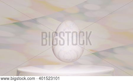 One Marble Decorative Egg On Marble Stage Scene, Eastertime, 3d Render