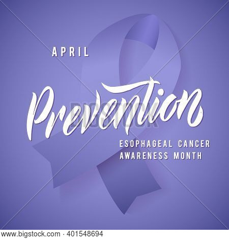 Vector Esophageal Cancer Awareness Calligraphy Poster Design. Stroke Violet Ribbon. April Is Cancer 