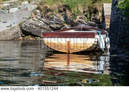 Rowing Boat At The Pier In Bruckless In County Donegal - Ireland.