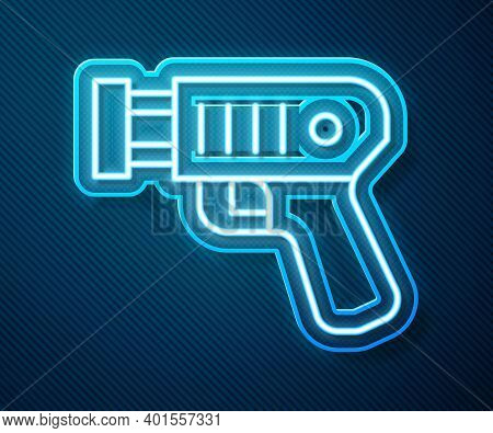 Glowing Neon Line Police Electric Shocker Icon Isolated On Blue Background. Shocker For Protection. 