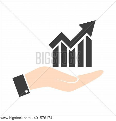 Single Arrow Growing Pointing Up On Chart Graph Bars Icon, Success Graph Trending Upwards Flat Desig