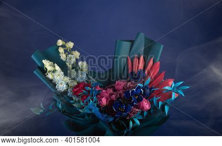 Clorfull Flowers Bouquet Bouquet Of Mixed Flowers In The Smoke Studio Shot Studio Shot