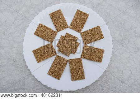Til Sakri Or Tilgul An Indian Traditional Popular Sweet Made Out Of Sesame Seeds And Jaggery Melted 