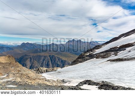 View On Glacier Near Winter And Summer Sky Station Les Deux Alpes In Summer