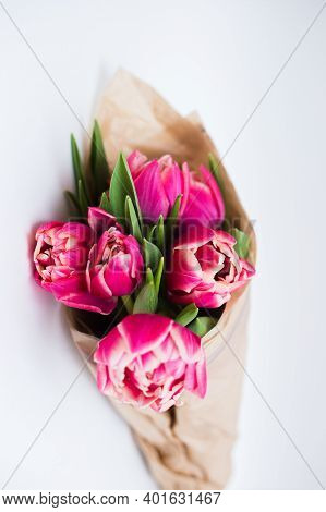 Beautiful Tseti Tulips On A Gray Background