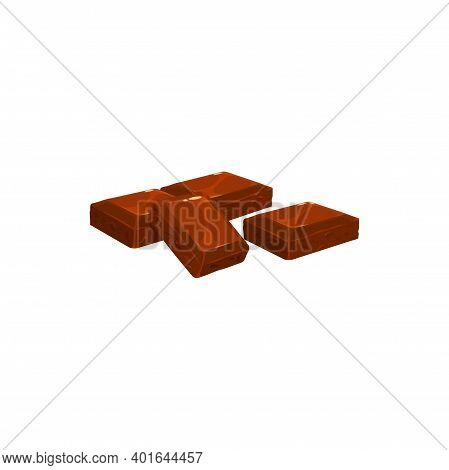 Chocolate Bar Pieces, Dark Or Milk Chocolate Candy Square Blocks, Vector Isolated Icon. Broken Choco