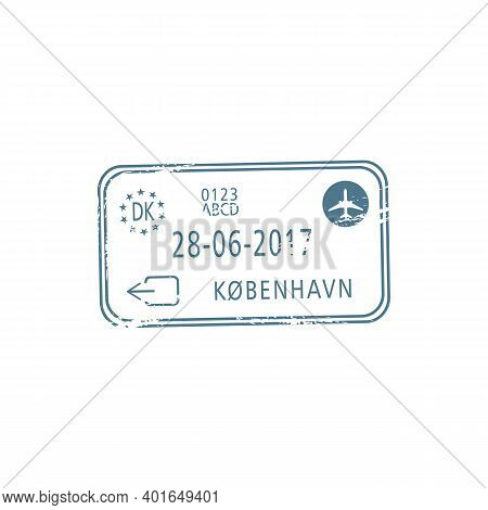 Copenhagen Departed Visa Stamp Isolated. Vector Border Control Sign In Denmark, Kobenhavn
