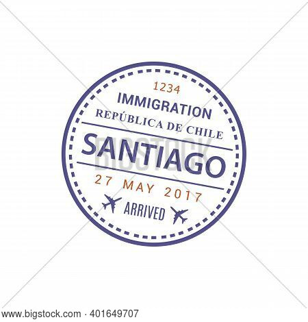Arrival Visa To Immigration Republica De Chile, Santiago International Airport, Vector Stamp Icon Is