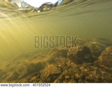 Desna River. Natural underwater landscape in Kiev Region at winter
