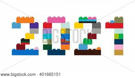 Vector Illustration Of The Number 2021 In Construction Colored Bricks