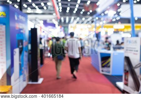Abstract Blur People In Exhibition Hall Event Trade Show Expo Background. Business Convention Show, 