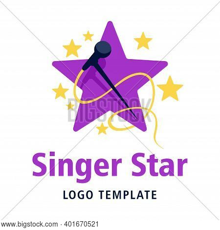 Singer Star Purple And Yellow Logo Template - Microphone Silhouette Inside Star Shape - Emblem For F