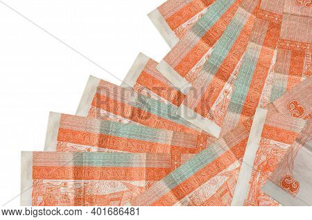 3 Cuban Pesos Convertibles Bills Lies In Different Order Isolated On White. Local Banking Or Money M