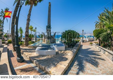 Benidorm, Alicante, Spain - August 13, 2020: Fragment Of The Monument To The Rescuer, Located In On 