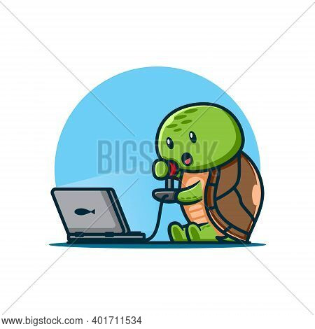 Vector Illustration. Cute Turtles Are Playing Games With Fun Expressions. Cartoon And Animal Charact