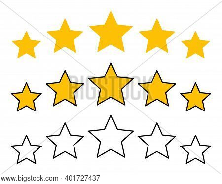 Gold 5 Stars Of Review. Vector. Rating, Quality, Product Rank, Evaluation, Feedback Concept In Flat.