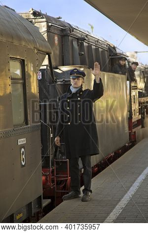 Ludwigsburg, Germany ,10 December 2016.  Historical Steam Train On Station In Ludwigsburg, Germany.
