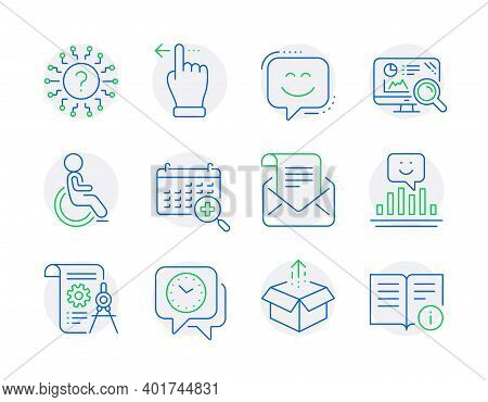 Technology Icons Set. Included Icon As Smile, Smile Face, Send Box Signs. Seo Analytics, Divider Doc