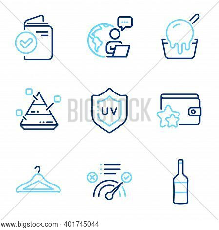 Business Icons Set. Included Icon As Ice Cream, Uv Protection, Verification Document Signs. Pyramid 