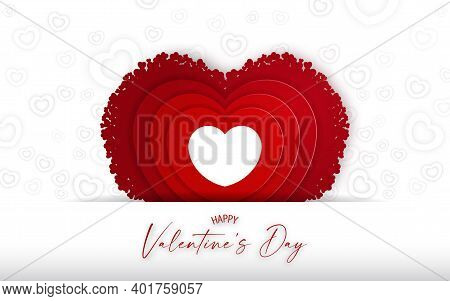 Valnetine's Card  With Red Heart Shape Backdrop On White Background.