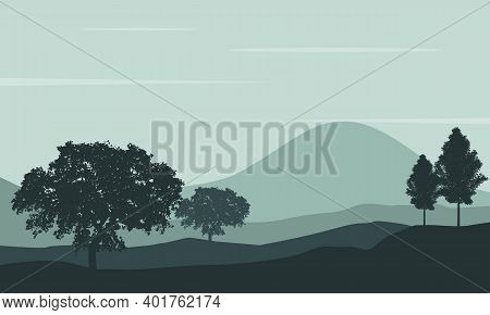Amazing Scenery Of The Countryside In The Morning Orning. Vector