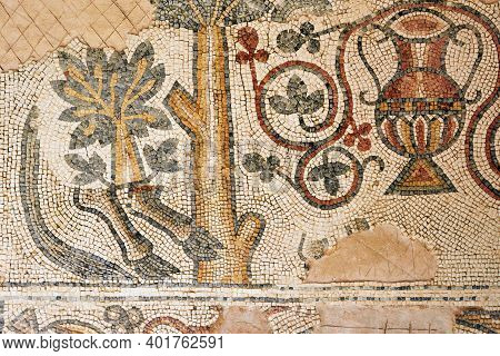 Madaba, Jordan - February 16. Mosaic In Church Of The Martyrs In Madaba, Jordan On February 16, 2020