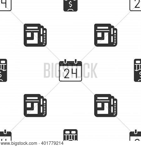 Set Mobile Stock Trading, Calendar And Stock Market News On Seamless Pattern. Vector