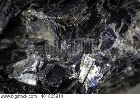 Close Up On A Black Biotite Mineral.