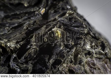 Close Up On A Black Biotite Mineral.