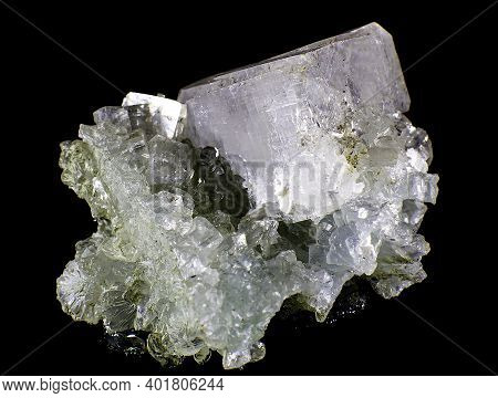 Close Up On A Prenhite And Apophylite Mineral.