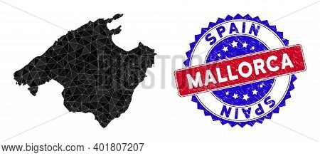 Mallorca Map Polygonal Mesh With Filled Triangles, And Textured Bicolor Rubber Seal. Triangle Mosaic