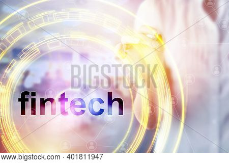 Fintech Concept With Businesswoman Touching The Screen
