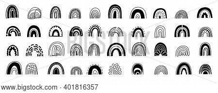 Contemporary Art Style Colorful Rainbows Set.hand Drawn Rainbows In Different Shapes.scandinavian St