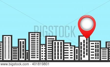 Marker On The Background Of The Silhouette Of The City.