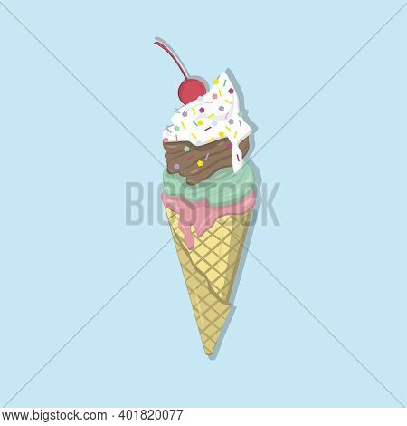 Ice-cream Cone With A Cherry On Top.