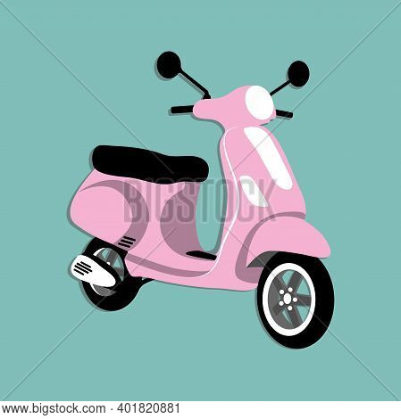 Pink Scooter. Vintage Retro Style Motorbike Isolated