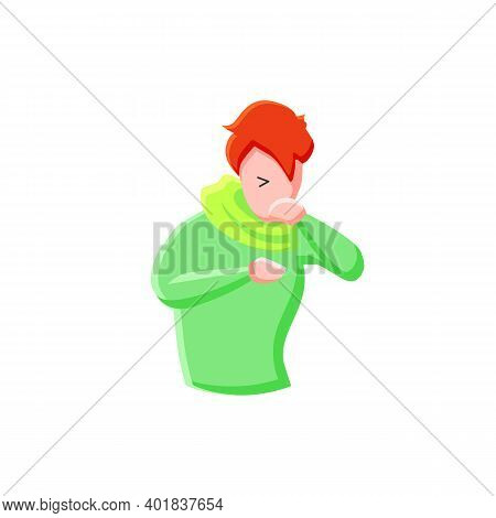 Cough Flat Icon. Character Having A Bad Cough. Common Cold. Flu Infection And Influenza. Health Prob