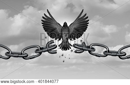 Freedom Metaphor As A Symbol Of Liberty And As A Concept Of Chains Breaking As Bird Wings Breaking F