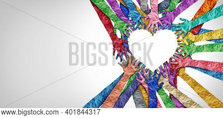 United Diversity And Unity Partnership As Heart Hands In A Group Of Diverse People Connected Togethe