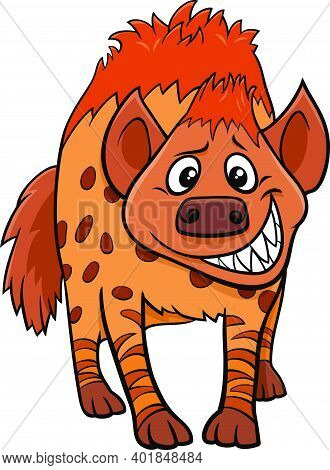 Cartoon Illustration Of Funny Hyena Wild Animal Character