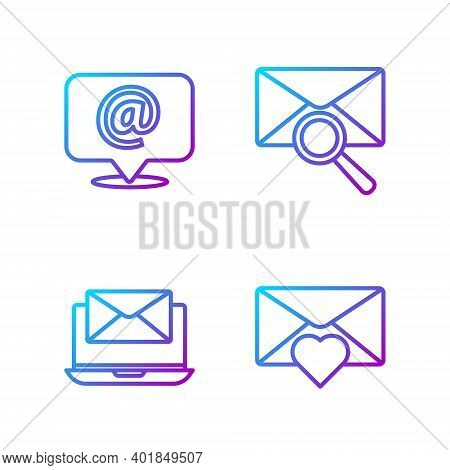 Set Line Envelope With Valentine Heart, Laptop With Envelope, Mail And E-mail On Speech Bubble And E