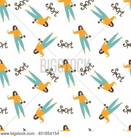 Sports Girl On A White Background. Seamless Background.