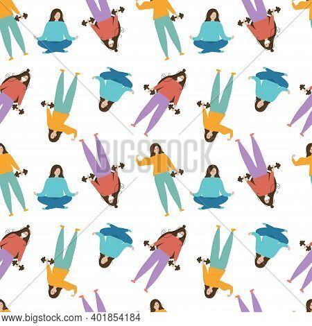 Seamless Background With The Image Of Girls Involved In Different Sports.